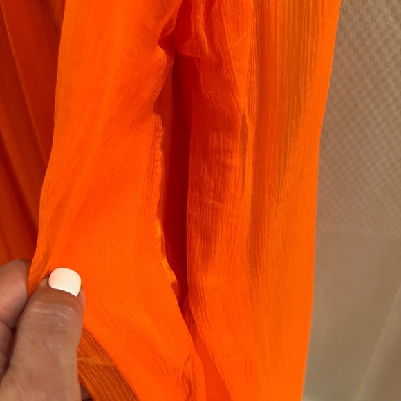 Alice + Olivia 100% SILK Chiffon Orange Sleeveless Bubble Dress SZ L - Picture 4 of 16